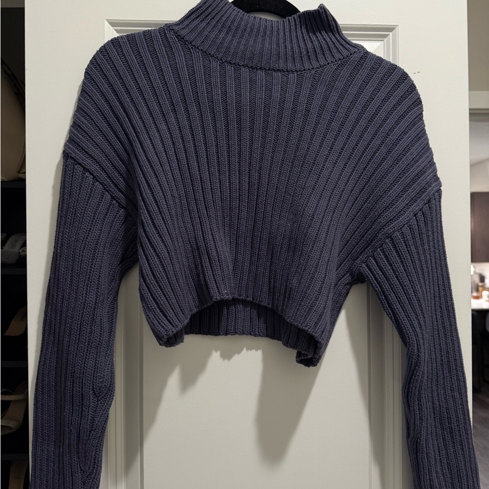 Zara Ribbed Cowl Neck Sweater - Deep Gray